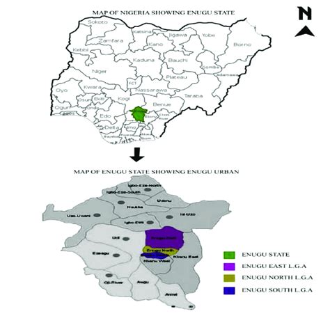 Enugu State indicated in Map of Nigeria and Map of Enugu state showing... | Download Scientific ...