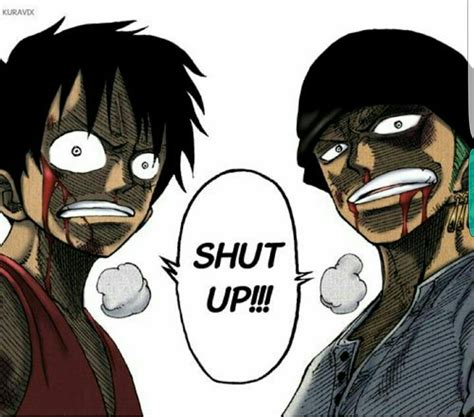 Shut up!!!, text, Luffy, Zoro, angry; One Piece | Zoro one piece, One piece pictures, Piecings