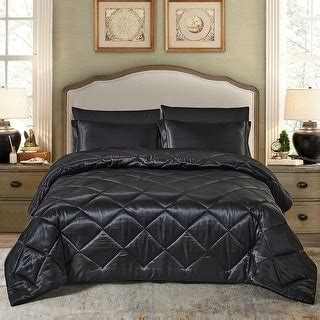 8 Pic Silky Satin Comforter Set Soft Luxury Quilted CalKing Black - Bed ...