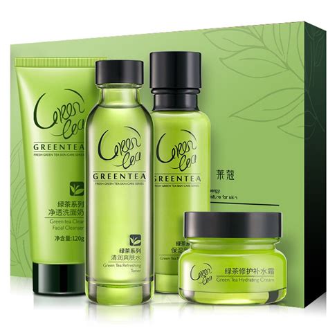 Green tea herbal skin care set moisturizing water, oil control, facial cleanser, skin lotion ...