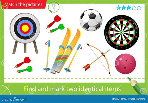 Find and Mark Two Identical Items. Puzzle for Kids. Matching Game, Education Game for Children ...