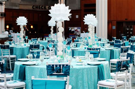 Bold Turquoise Reception with Modern Centerpieces