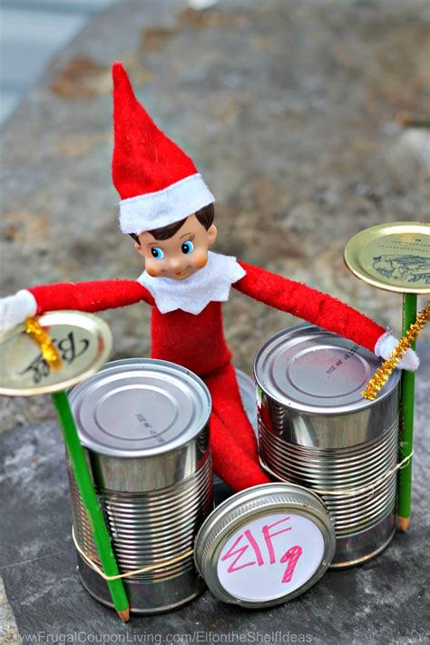 Elf on the Shelf Ideas - Elf Rock Band with Cans