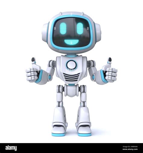 Cute blue robot giving thumbs up 3D rendering illustration isolated on ...