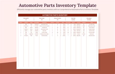 Automotive Parts Inventory Template - Download in Excel, Google Sheets ...