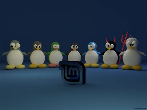 Penguins and Linux logo Linux Mint blue by vinno1 on DeviantArt