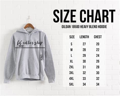 Gildan 18500 Size Chart Mockup, Heavy Blend Hoodie Size Chart, Gildan Sweatshirt, Unisex Hoodie ...