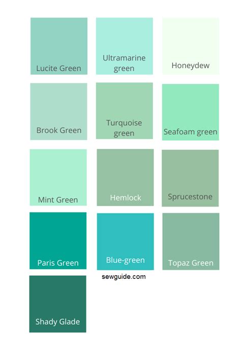 Types Of Green Color Names