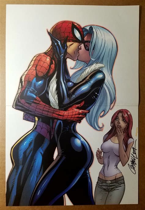 Black Cat Kissing Kiss Spider-Man Marvel Comics Poster by J Scott Campbell