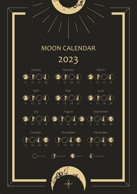 calendario lunar 2023. diseño de calendario astrológico. ciclo de fases lunares. diseño de ...