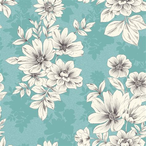 Rasch Tivoli Flower Pattern Floral Square Motif Metallic - Blue Flower Wallpaper Pattern ...