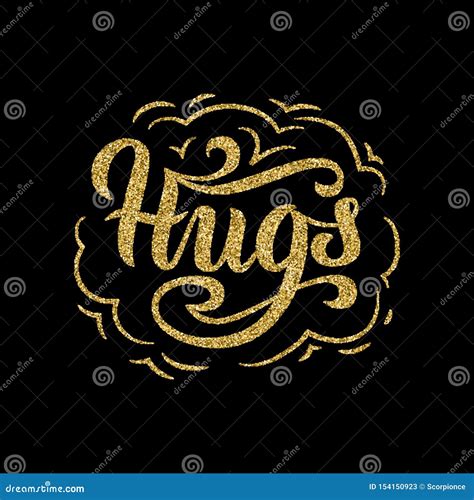 Hugs Gold Glitter Lettering on Black Background. Creative Script Sticker. Card Template Stock ...