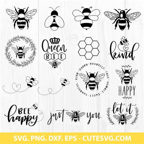 Bundle of Bee SVG, Happy Bee SVG, Bee Kind SVG and PNG Cut Files