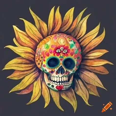 Sunflower and sugar skull artwork