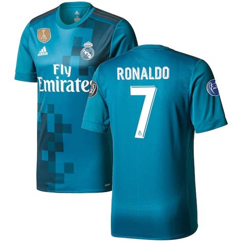 Men's adidas Cristiano Ronaldo Teal Real Madrid 2017/18 Third Authentic ...