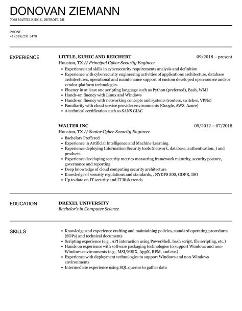 Cyber Security Engineer Resume Sample