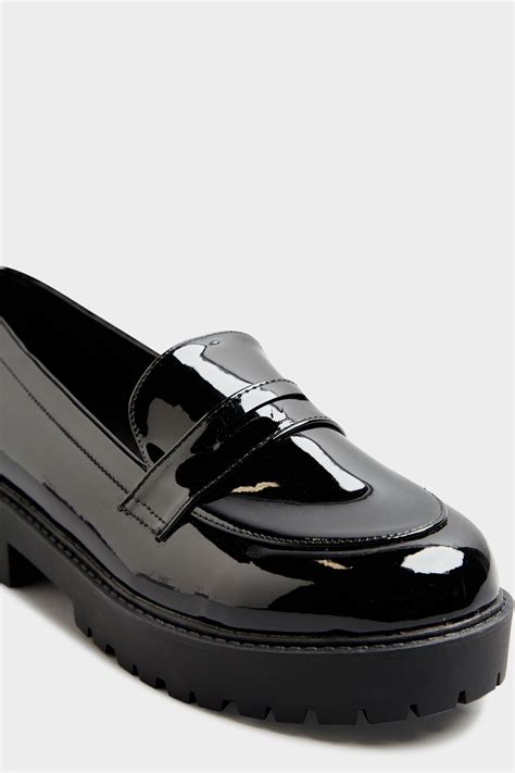 Plus Size Black Patent Chunky Loafers In Wide E Fit & Extra Wide EEE ...