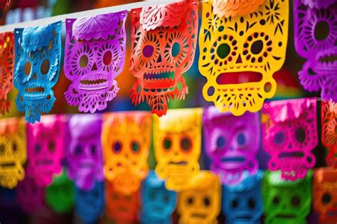 Premium Photo | Mexican Day of the Dead flags colorful papel picado