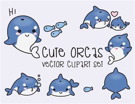 Premium Vector Clipart Kawaii Orcas Cute Orcas Clipart Set - Etsy