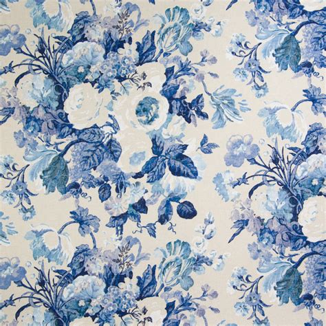 Cobalt Blue Floral Print Upholstery Fabric