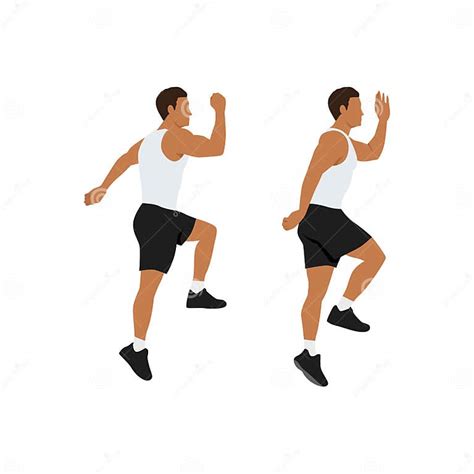 Man Doing Power Skips Exercise. Flat Vector Stock Illustration - Illustration of jump, basic ...