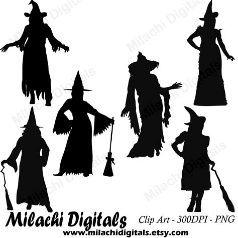 Witch Silhouette Digital Clip Art Halloween Clipart Instant - Etsy