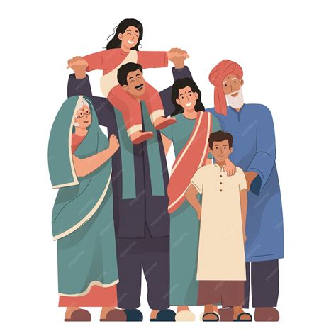 Premium Vector | Happy indian family portrait wearing traditional ...