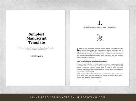 Book manuscript template in 8.5 x 11 paper size