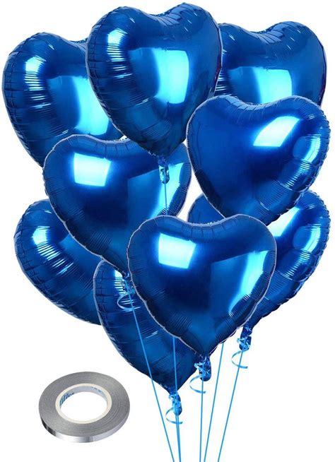 Buy CozofLuv 25Pcs 18 Inch Blue Heart Balloons Helium Balloons Blue ...