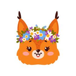 Cute animals with flower crowns and floral wreaths