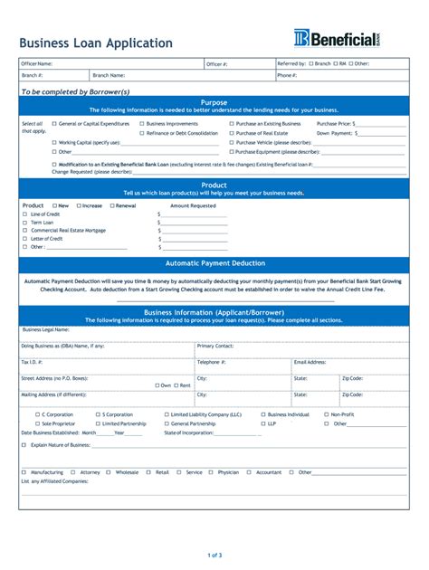 Beneficial Bank Business Loan Application Form - Fill Online, Printable, Fillable, Blank | pdfFiller