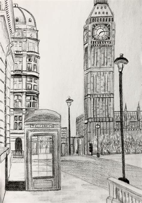 London Pencil Drawing | Cityscape drawing, London art drawing, London drawing