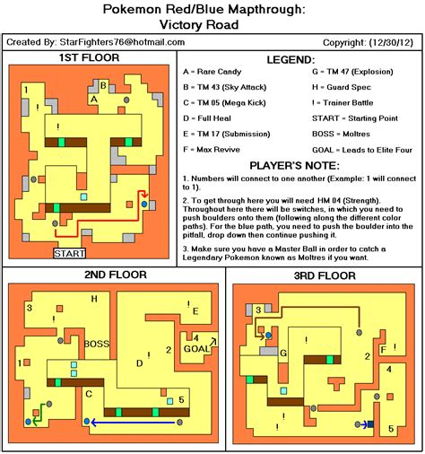 Pokémon Red / Blue Victory Road Map (GIF) - StarFighters76 - Neoseeker Walkthroughs