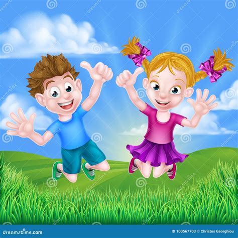 Cartoon Kids Jumping for Joy Stock Vector - Illustration of background ...