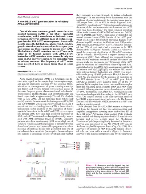 (PDF) A new D816 c-KIT gene mutation in refractory AML1-ETO leukemia