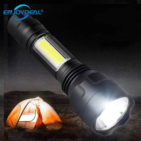 Ultra Bright Portable Led flashlight T6 torch COB LED work light Flashlight 18650 Battery ...