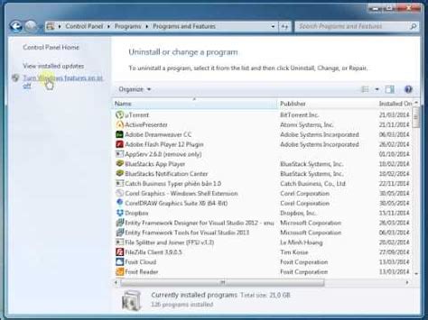 Mở .NET framework 3.5 Windows 7 - YouTube