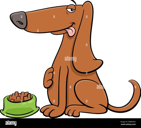 Cartoon illustration of hungry dog comic animal character with his food Stock Vector Image & Art ...