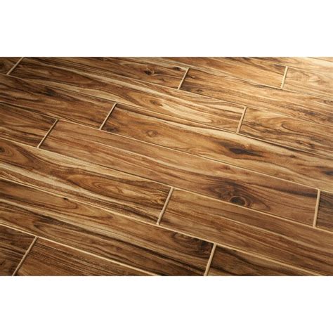 Style Selections Acacia Natural 6-in x 36-in Glazed Porcelain Wood Look Floor and Wall Tile in ...