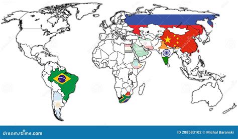 BRICS Member Countries and Candidates Territory on World Map Stock Illustration - Illustration ...