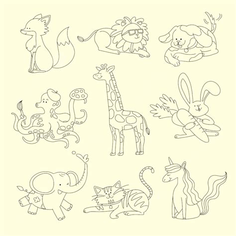 Collage Elements Vector PNG Images, Cute Animals Collage Elements, Collage Drawing, Collage ...