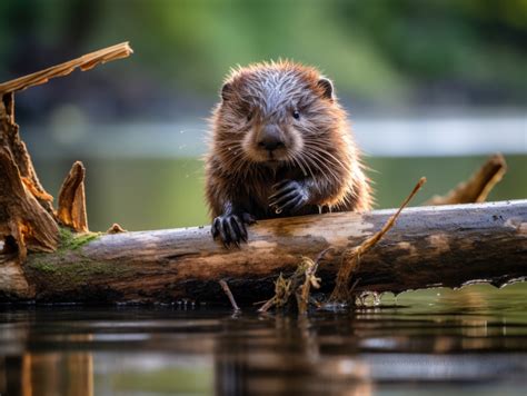 Beaver Pictures-Baby beaver rests on a log