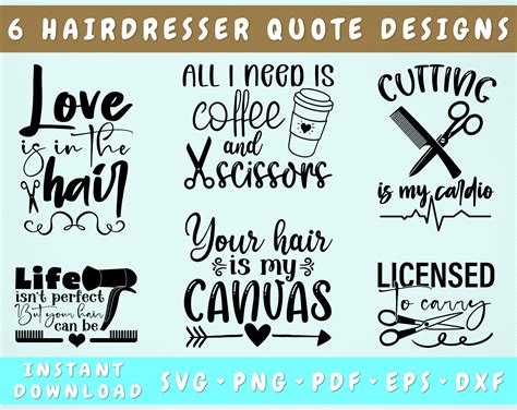 Hairdresser Quotes SVG Bundle, 6 Designs, Hair Stylist SVG, PNG By ...