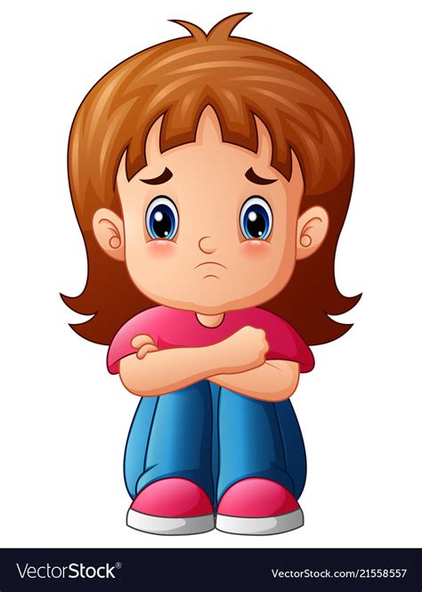 Sad girl cartoon sitting alone Royalty Free Vector Image