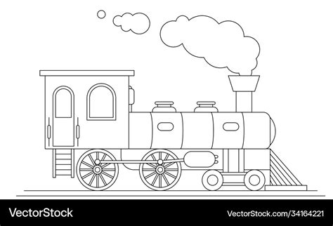 Steam train side view outline isolated on white Vector Image