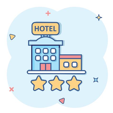 Hotel 3 stars sign icon in comic style. Inn building cartoon vector ...