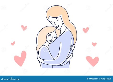 Mother Daughter Hugging Cartoon