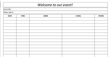 Sign Up Sheet Template For Events