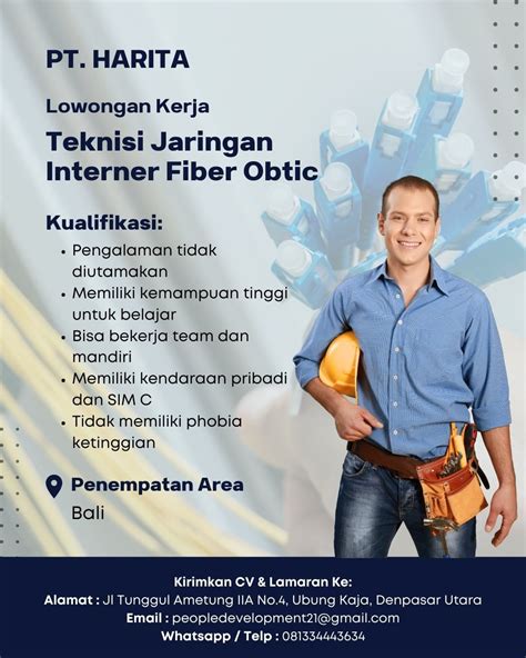 PT. Harita Lowongan Kerja : Teknisi Jaringan Internet Fiber Optik Area ...