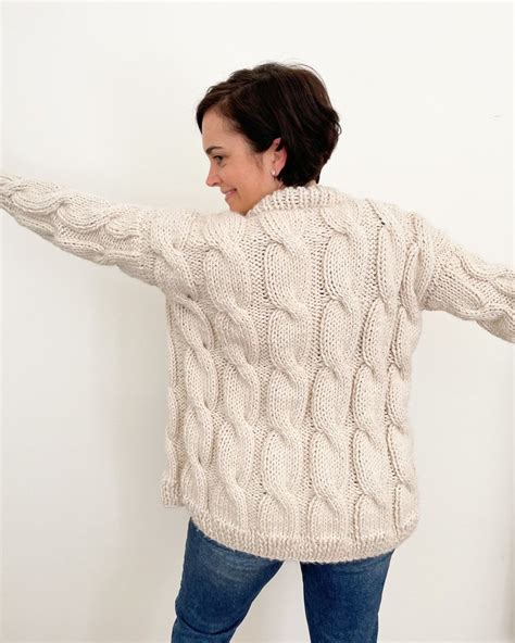 Chunky Cable Knit Sweater Knitting Pattern | Crescent Cable Cardigan — Ashley Lillis